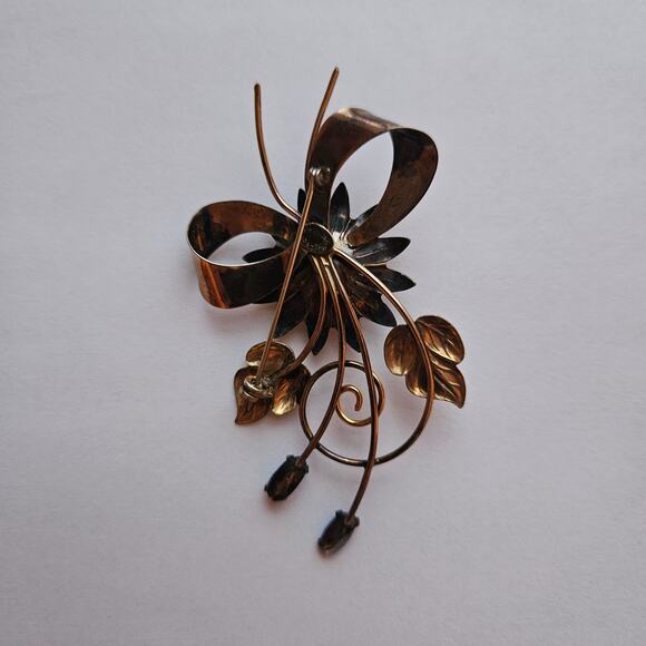 Vintage Signed 1/20 12kt GF Gold Filled Blue Rhinestone Flower Spray Brooch Pin - Picture 3 of 4